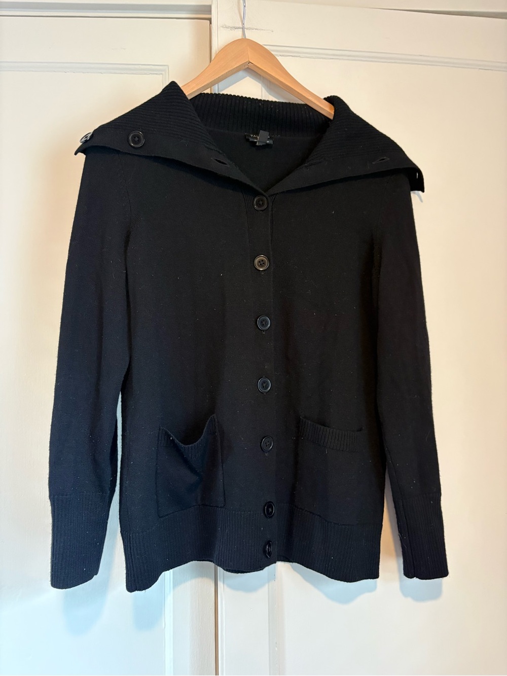 Talbots Black Button Front Merino Wool Cardigan